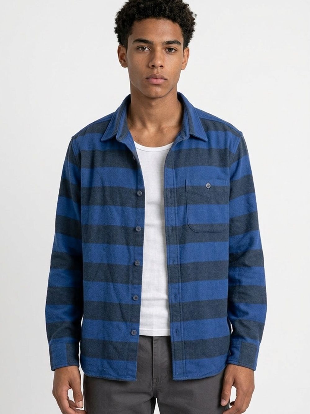 AMERICAN EAGLE | Royal Blue & Navy Striped Button-Up Shacket Men’s Size XX-Large